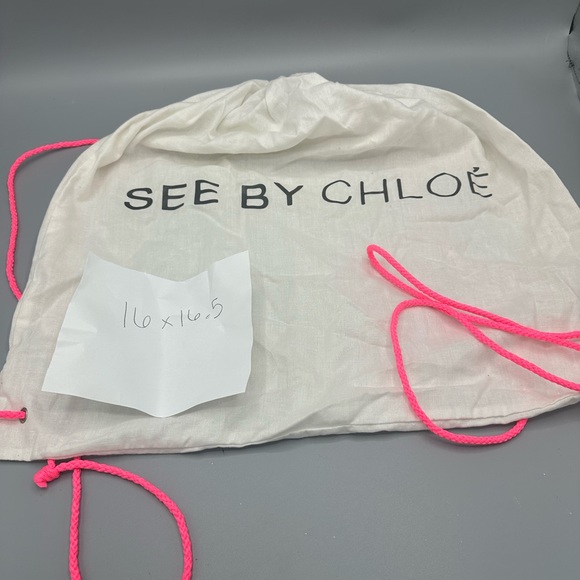 SEE BY CHLOÉ White Cotton Dustbag Pink Drawstring “16 x 16.5” - Picture 3 of 7